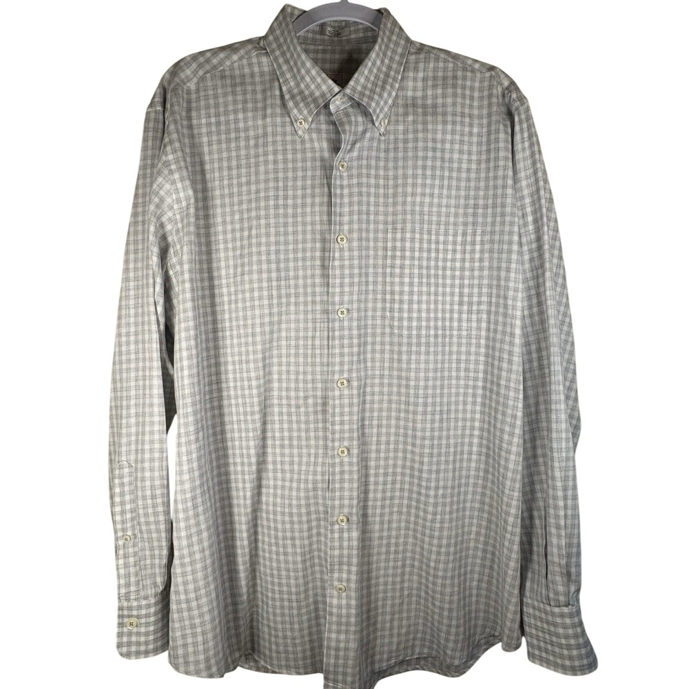 Peter Millar Button Down Long Sleeve Shirt Mens L Plaid Stretch 100% Cotton